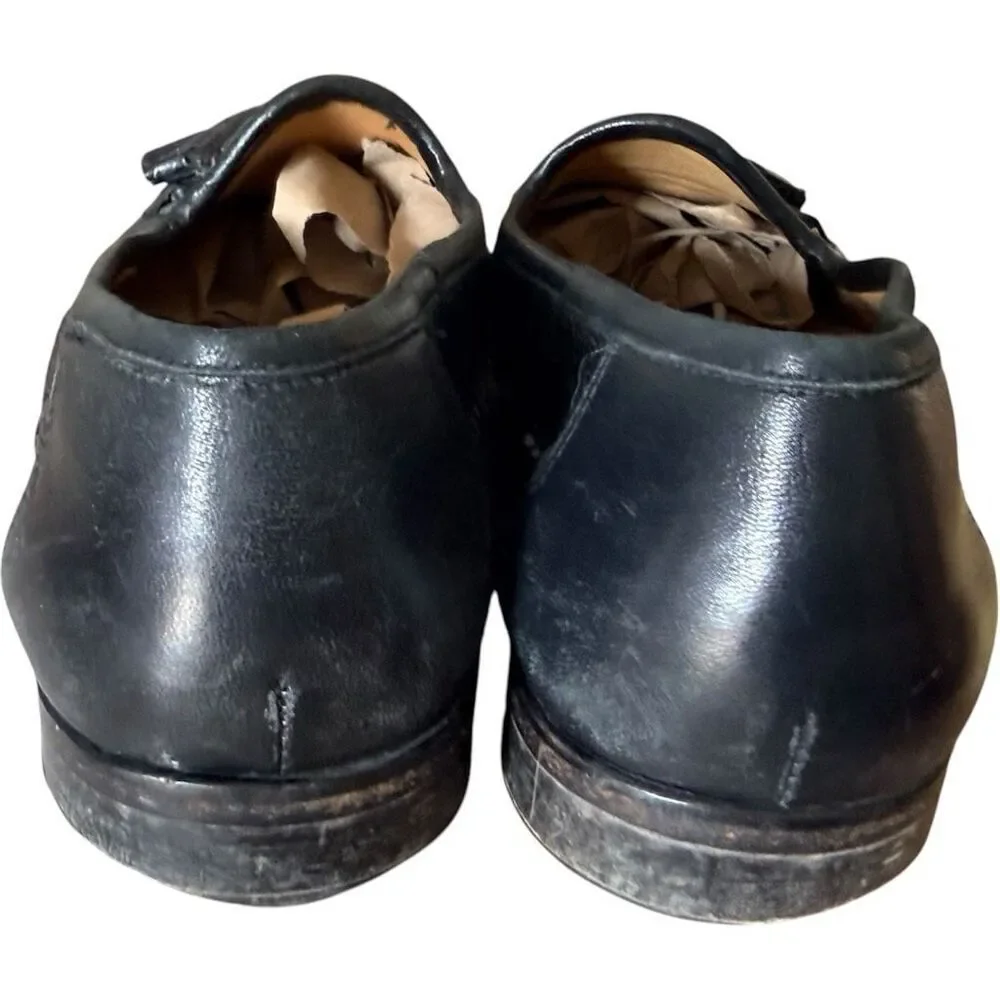 Mens Zelli Kalahari Ostrich Nappa Tassel Black Leather Loafers Slip On Shoes 10